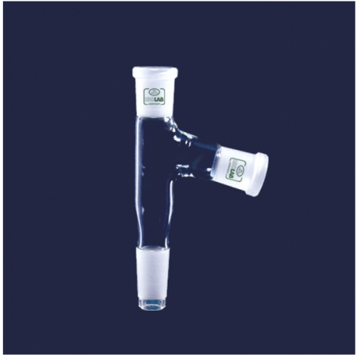 ISOLAB 065.18.002 Adaptör - Çoklu - 2 Boyunlu - Aşağı Açılı - Dişi Şilif & Erkek Şilif : NS 19/26 - Aşağı Açılı Dişi Şilif : NS 19/26