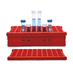 ISOLAB 079.03.003R Tüp Standı - Katlanabilir - 50 Delik - 18 mm Tüpler İçin - Kırmızı