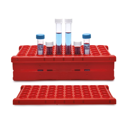 ISOLAB 079.03.002R Tüp Standı - Katlanabilir - 50 Delik - 16 mm Tüpler İçin - Kırmızı ISOLAB 079.03.002R Tüp Standı - Katlanabilir - 50 Delik - 16 mm Tüpler İçin - Kırmızı